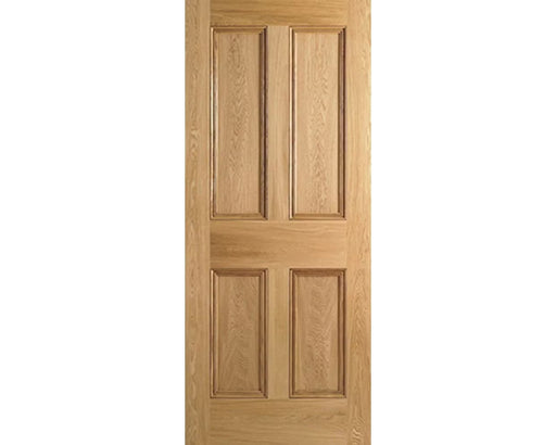 Wooden door with four panels on a white background