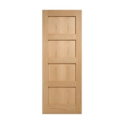 Wooden door with four panels on a white background