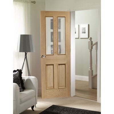 Malton With Raised Mouldings Internal Oak Door with Clear Bevelled Glass - All Sizes -