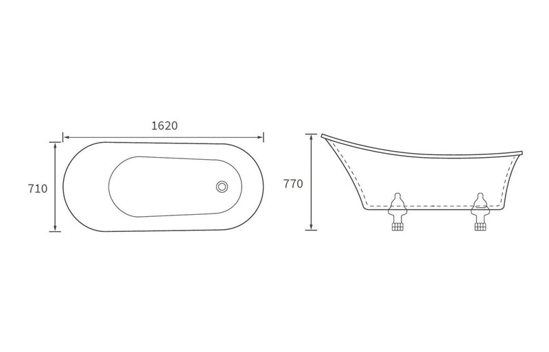 Octavius Freestanding 1620x700x770mm 0TH Bath w/Feet -