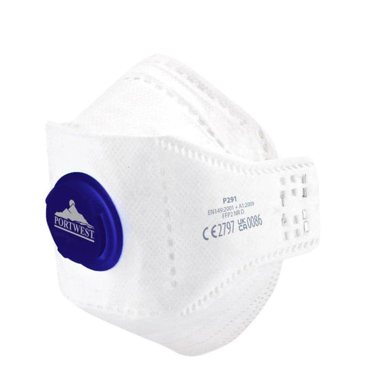 Portwest P291 EAGLE FFP2 Valved Dolomite Fold Flat Respirator (Pack of 10) - FACE PROTECTION