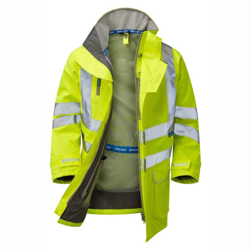 PULSAR P421 Hi-Vis Yellow Mesh Lined Waterproof Breathable Storm Coat - HI-VIS JACKETS & COATS