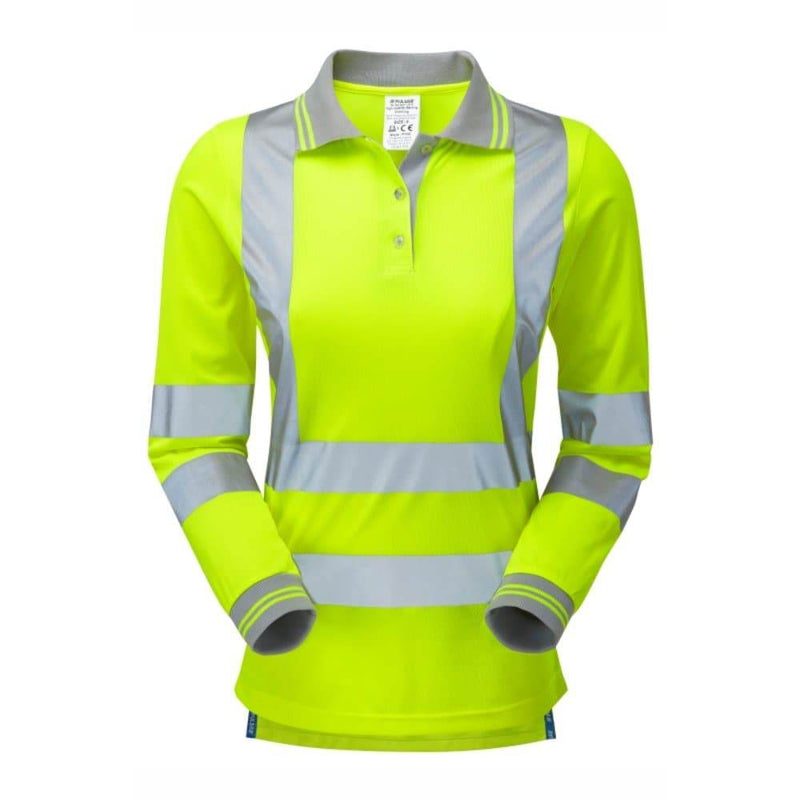 PULSAR P702 Ladies Hi-Vis Yellow Long Sleeve Polo Shirt - HI-VIS T-SHIRTS