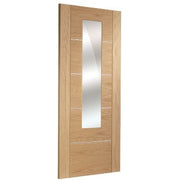 Wooden door with glass panel on a white background