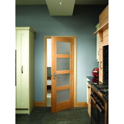 Shaker 4 Light Pre-Finished Internal Oak Door with Obscure Glass -