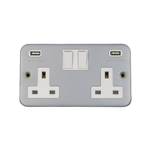 Caradok 2G 13A Switched Socket 2 USB A 3.1A Metalclad -