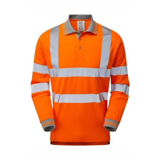 PULSAR PR470 Hi-Vis Orange Long Sleeve Polo Shirt - HI-VIS T-SHIRTS