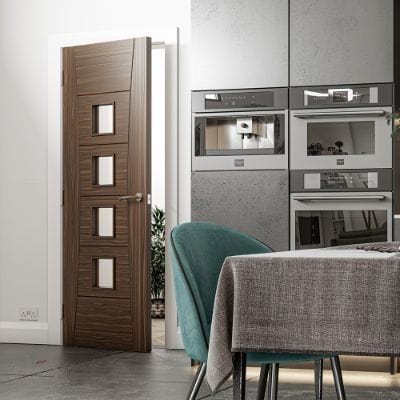 Pamplona Walnut Prefinished Glazed Internal Fire Door FD30 - All Sizes -