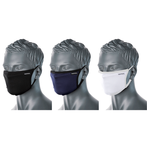 Portwest CV33 3-Ply Anti-Microbial Fabric Face Mask Various Colours - FACE PROTECTION