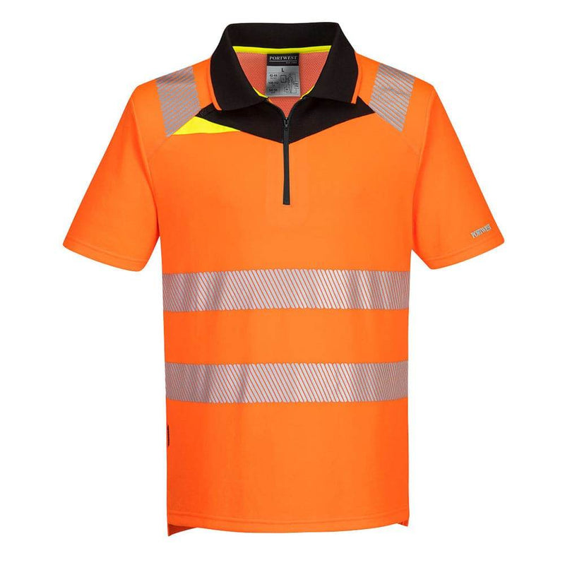 Portwest DX412 Hi-Vis Zip Neck Short Sleeve Polo T-Shirt - HI-VIS T-SHIRTS