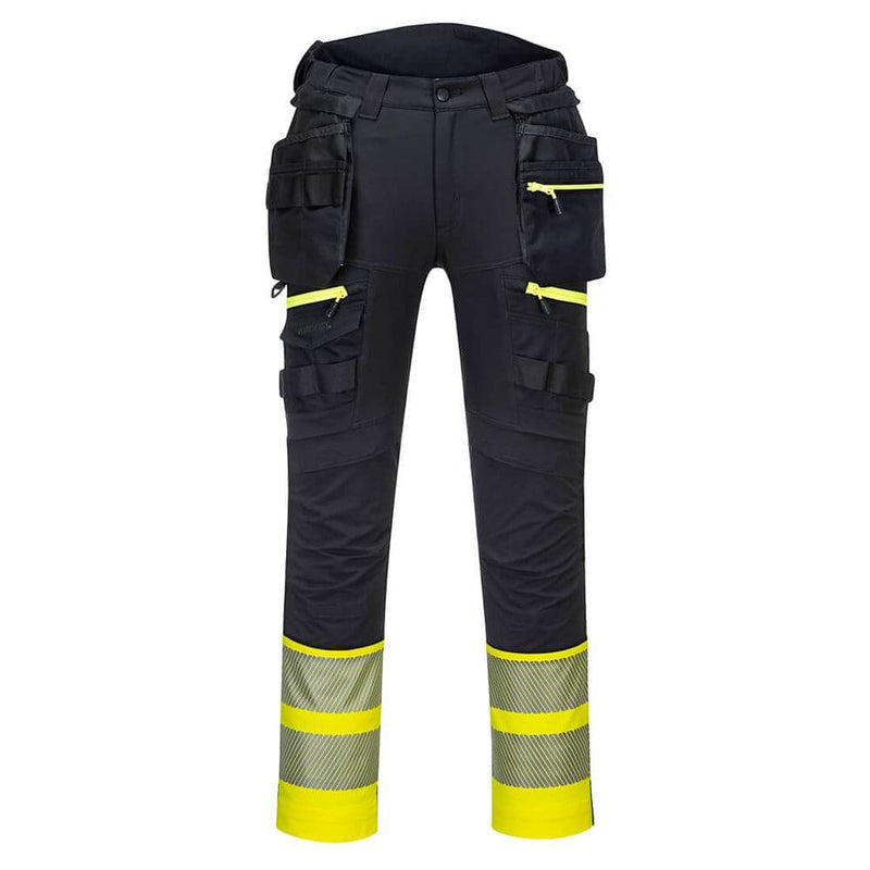 Portwest DX445 4-Way Stretch Hi-Vis Class 1 Holster Pocket Trouser Yellow/Black - HI-VIS TROUSERS