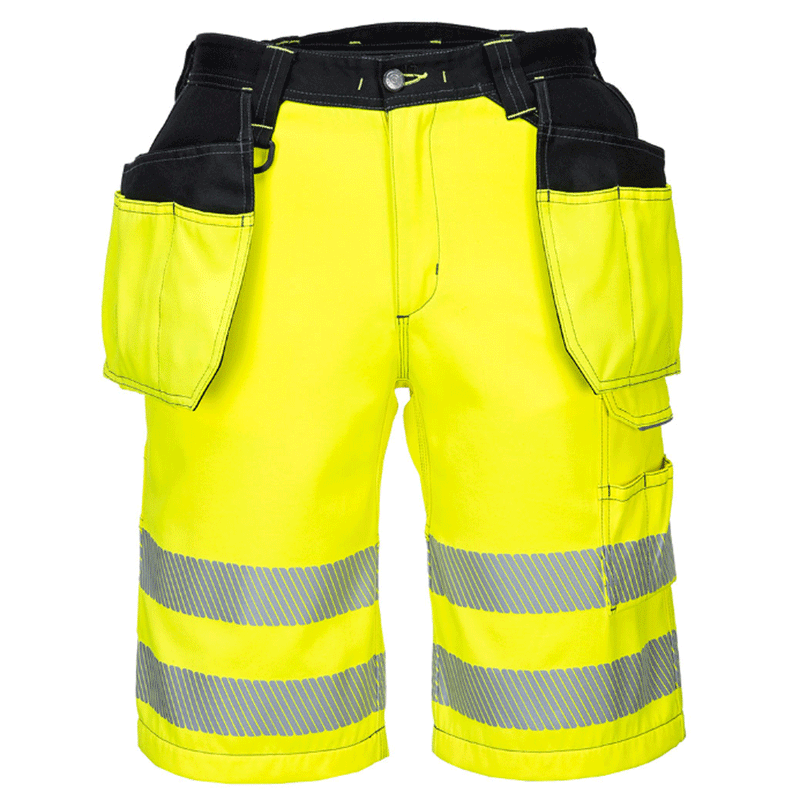 Portwest PW343 PW3 Hi-Vis Holster Pocket Work Shorts Various Colours - HI-VIS SHORTS