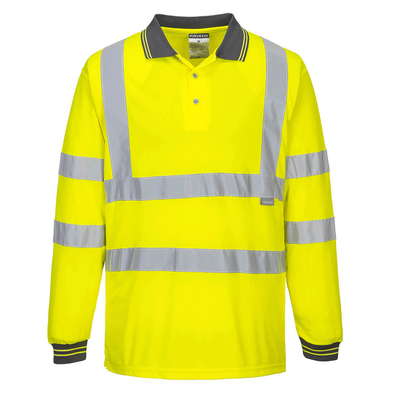 Portwest S277 Hi-Vis Long Sleeved Polo Shirt Various Colours - HI-VIS T-SHIRTS
