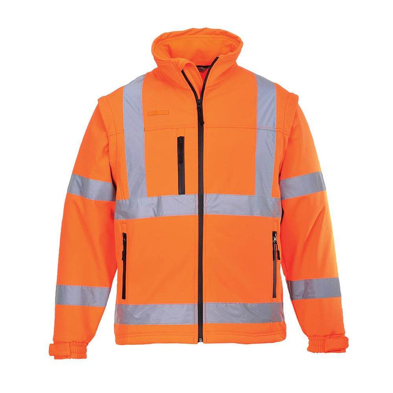 Portwest S428 Hi-Vis Softshell 3 in 1 Water Resistant Jacket Gilet Detachable Sleeves - HI-VIS JACKETS & COATS