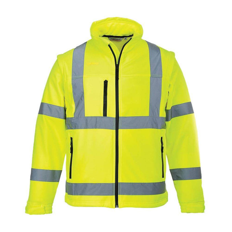 Portwest S428 Hi-Vis Softshell 3 in 1 Water Resistant Jacket Gilet Detachable Sleeves - HI-VIS JACKETS & COATS