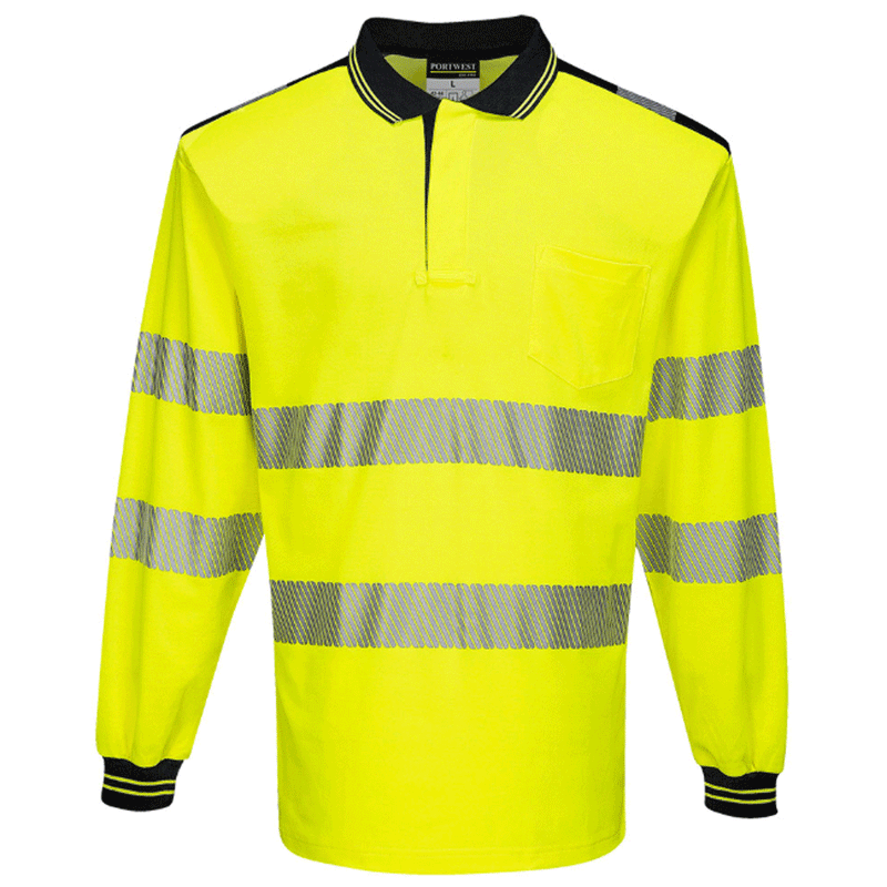 Portwest T184 PW3 Hi-Vis Long Sleeve Polo Shirt Various Colours - HI-VIS T-SHIRTS