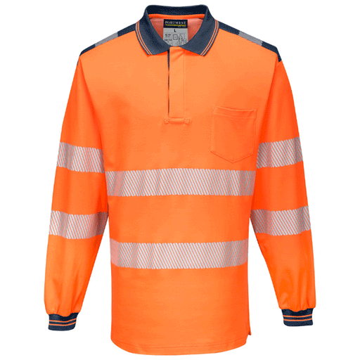 Portwest T184 PW3 Hi-Vis Long Sleeve Polo Shirt Various Colours - HI-VIS T-SHIRTS