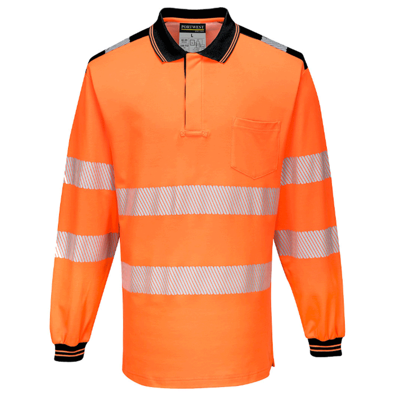 Portwest T184 PW3 Hi-Vis Long Sleeve Polo Shirt Various Colours - HI-VIS T-SHIRTS
