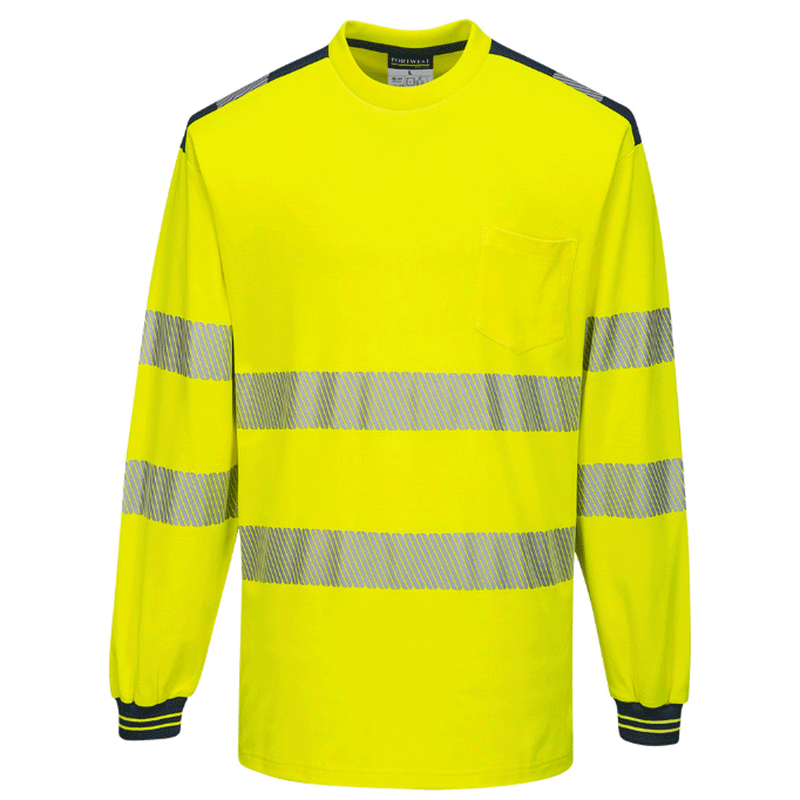 Portwest T185 PW3 Hi-Vis Long Sleeve Work T-Shirt Various Colours - HI-VIS T-SHIRTS