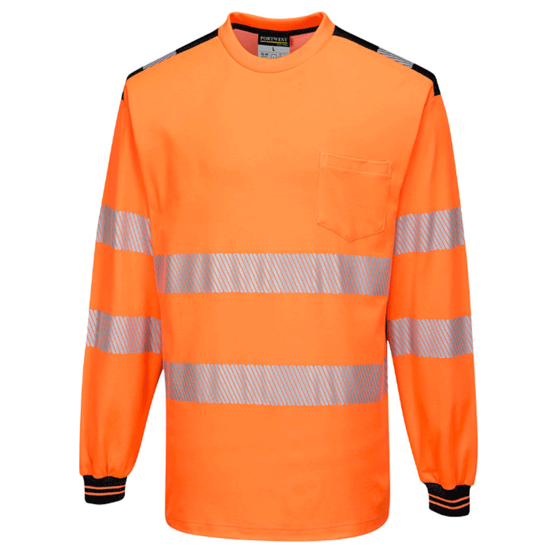 Portwest T185 PW3 Hi-Vis Long Sleeve Work T-Shirt Various Colours - HI-VIS T-SHIRTS