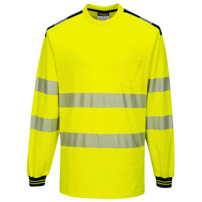 Portwest T185 PW3 Hi-Vis Long Sleeve Work T-Shirt Various Colours - HI-VIS T-SHIRTS