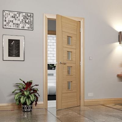 Pamplona Oak Prefinished Glazed Internal Door - All Sizes -