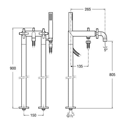 Loft Chrome Floor Standing Bath Shower Mixer Kit - Bathrooms