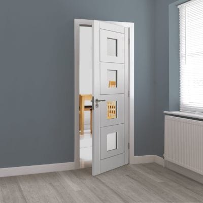 Quattro White Primed Moulded Panel Glazed Internal Door - All Sizes -