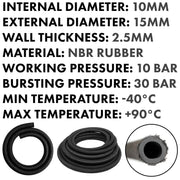 Rubber Reinforced with a Heat Resistant Textile Braid 10mm/15mm - Vehicles & Parts > Vehicle Parts & Accessories > Motor Vehicle Parts > Motor Vehicle Fuel Systems > Fuel Lines Tech Hose & Fittings