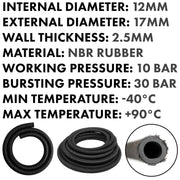 Rubber Reinforced with a Heat Resistant Textile Braid 12mm/18mm - Vehicles & Parts > Vehicle Parts & Accessories > Motor Vehicle Parts > Motor Vehicle Fuel Systems > Fuel Lines Tech Hose & Fittings