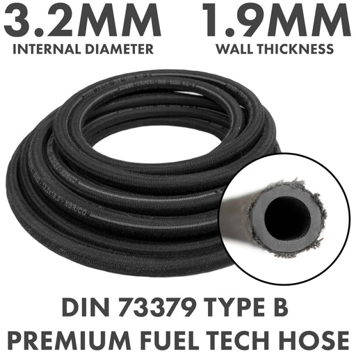Rubber Reinforced with a Heat Resistant Textile Braid 3.2mm/7mm - Vehicles & Parts > Vehicle Parts & Accessories > Motor Vehicle Parts > Motor Vehicle Fuel Systems > Fuel Lines Tech Hose & Fittings