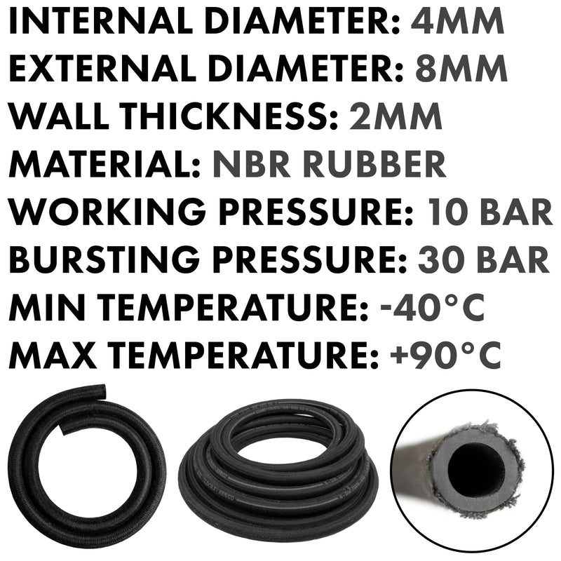 Rubber Reinforced with a Heat Resistant Textile Braid 4mm/8mm - Vehicles & Parts > Vehicle Parts & Accessories > Motor Vehicle Parts > Motor Vehicle Fuel Systems > Fuel Lines Tech Hose & Fittings