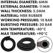 Rubber Reinforced with a Heat Resistant Textile Braid 6mm/11mm - Vehicles & Parts > Vehicle Parts & Accessories > Motor Vehicle Parts > Motor Vehicle Fuel Systems > Fuel Lines Tech Hose & Fittings