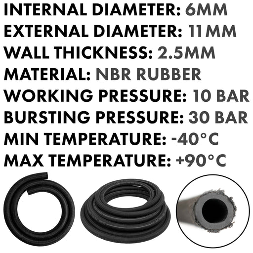 Rubber Reinforced with a Heat Resistant Textile Braid 6mm/11mm - Vehicles & Parts > Vehicle Parts & Accessories > Motor Vehicle Parts > Motor Vehicle Fuel Systems > Fuel Lines Tech Hose & Fittings