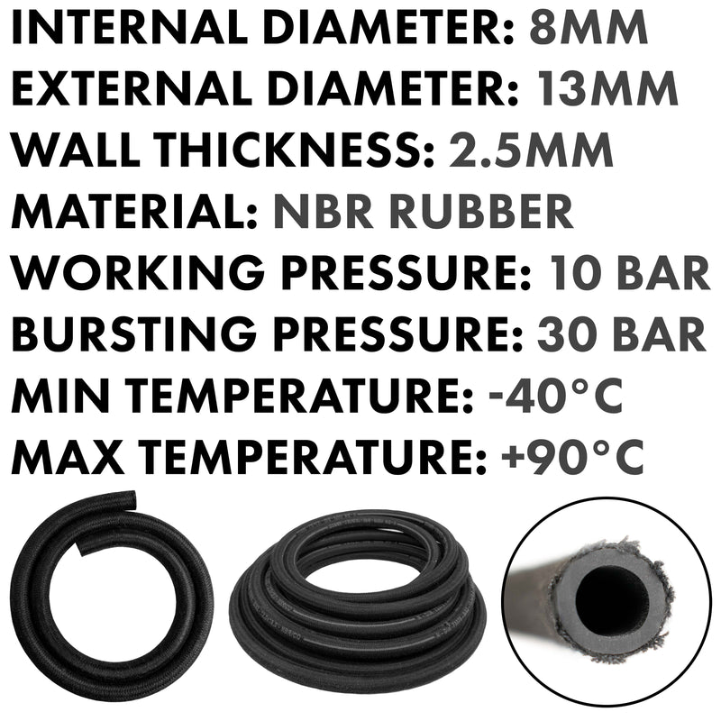 Rubber Reinforced with a Heat Resistant Textile Braid 8mm/13mm - Vehicles & Parts > Vehicle Parts & Accessories > Motor Vehicle Parts > Motor Vehicle Fuel Systems > Fuel Lines Tech Hose & Fittings