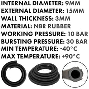 Rubber Reinforced with a Heat Resistant Textile Braid 9mm/15mm - Vehicles & Parts > Vehicle Parts & Accessories > Motor Vehicle Parts > Motor Vehicle Fuel Systems > Fuel Lines Tech Hose & Fittings