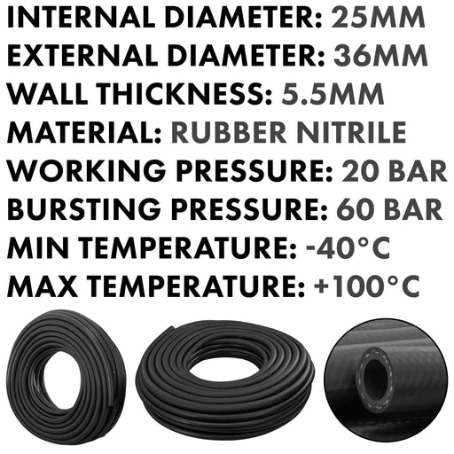 Rubber 25mm Braided Fuel, Oil Hose SAE J30 R6 - Vehicles & Parts > Vehicle Parts & Accessories > Motor Vehicle Parts > Motor Vehicle Fuel Systems > Fuel Lines Tech Hose & Fittings