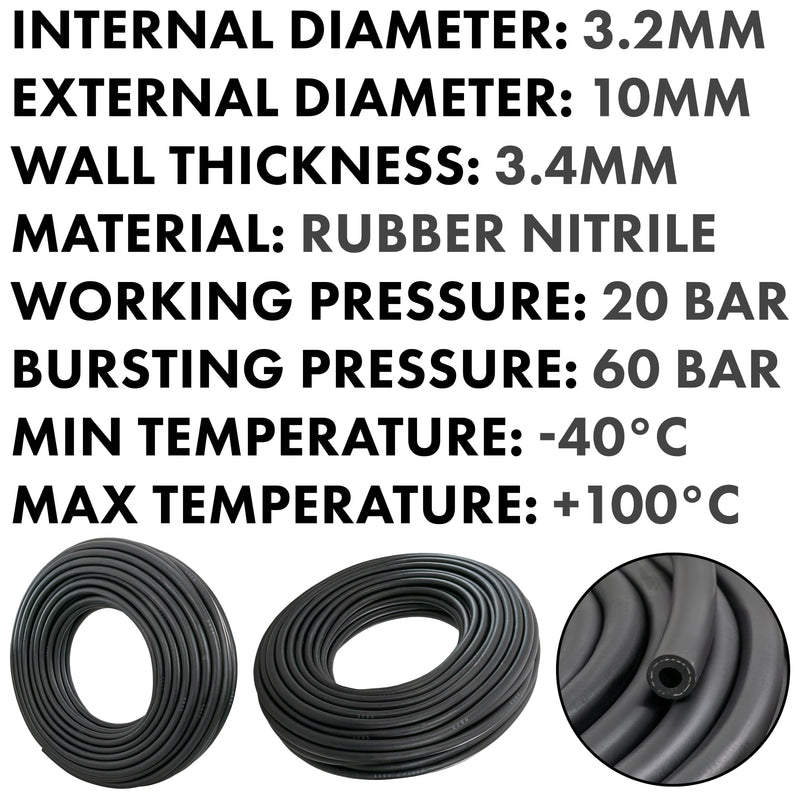 Rubber 3.2mm Braided Fuel, Oil Hose SAE J30 R6 - Vehicles & Parts > Vehicle Parts & Accessories > Motor Vehicle Parts > Motor Vehicle Fuel Systems > Fuel Lines Tech Hose & Fittings