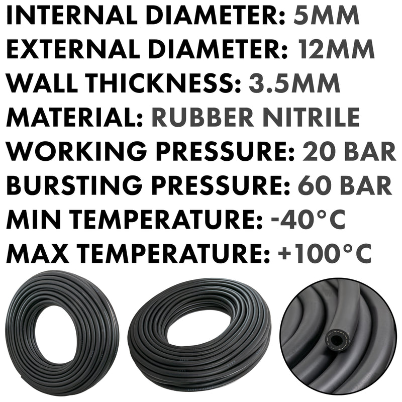 Rubber 5mm Braided Fuel, Oil Hose SAE J30 R6 - Vehicles & Parts > Vehicle Parts & Accessories > Motor Vehicle Parts > Motor Vehicle Fuel Systems > Fuel Lines Tech Hose & Fittings
