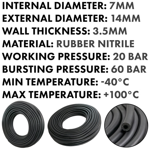 Rubber 7mm Braided Fuel, Oil Hose SAE J30 R6 - Vehicles & Parts > Vehicle Parts & Accessories > Motor Vehicle Parts > Motor Vehicle Fuel Systems > Fuel Lines Tech Hose & Fittings