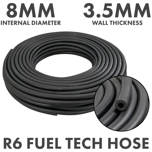 Rubber 8mm Braided Fuel, Oil Hose SAE J30 R6 - Vehicles & Parts > Vehicle Parts & Accessories > Motor Vehicle Parts > Motor Vehicle Fuel Systems > Fuel Lines Tech Hose & Fittings