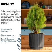 IDEALIST Lite Vertical Ribbed Black Cylinder Outdoor Planter - Home & Garden > Lawn & Garden > Gardening > Pots & Planters > Planters