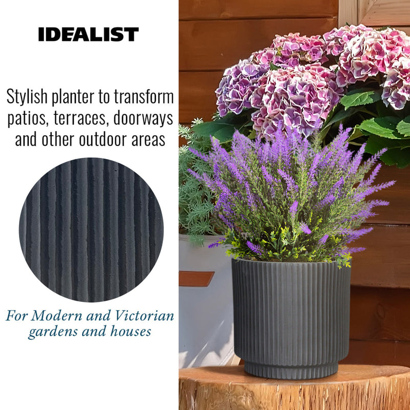 IDEALIST Lite Vertical Ribbed Black Cylinder Outdoor Planter - Home & Garden > Lawn & Garden > Gardening > Pots & Planters > Planters