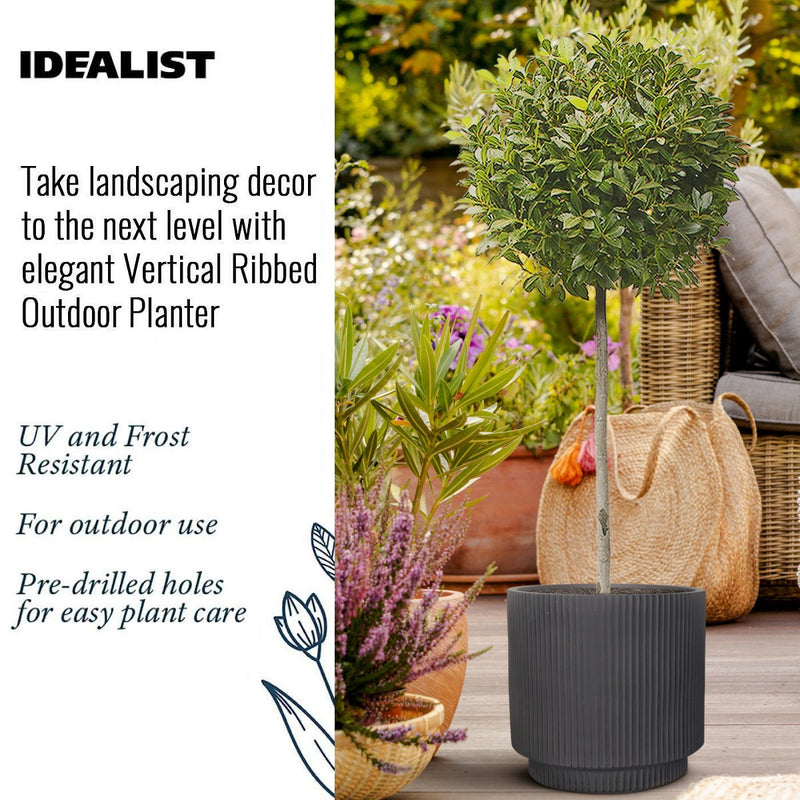 IDEALIST Lite Vertical Ribbed Black Cylinder Outdoor Planter - Home & Garden > Lawn & Garden > Gardening > Pots & Planters > Planters