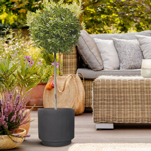 IDEALIST Lite Vertical Ribbed Black Cylinder Outdoor Planter - Home & Garden > Lawn & Garden > Gardening > Pots & Planters > Planters