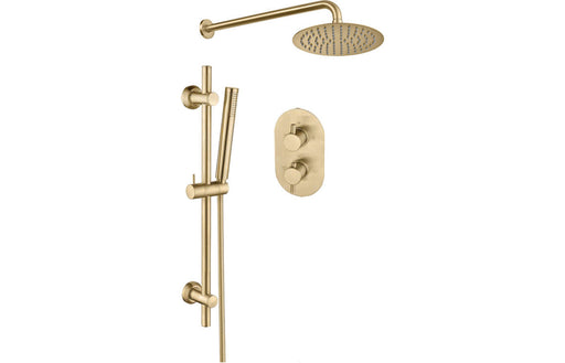 Round Concealed Valve Head & Arm Shower Pack - Brushed Brass -