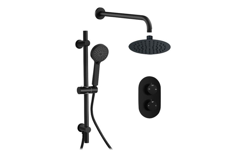 Round Concealed Valve Head & Arm Shower Pack - Matt Black -