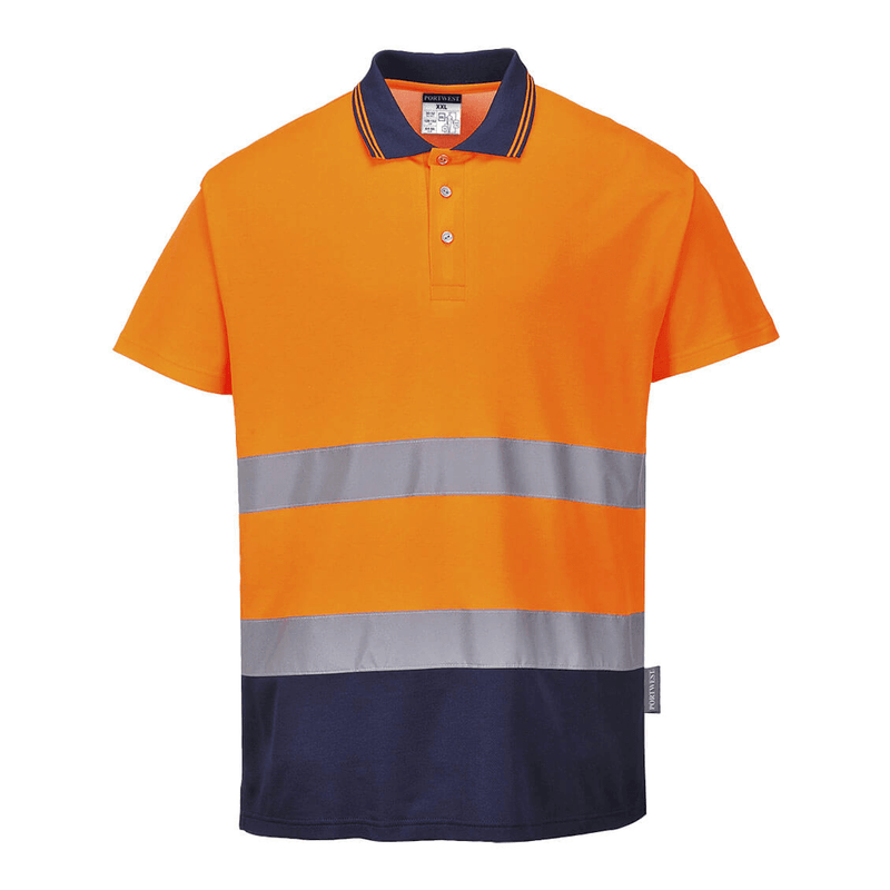 Portwest S174 Hi-Vis Cotton Comfort Contrast Breathable Polo Shirt - HI-VIS T-SHIRTS