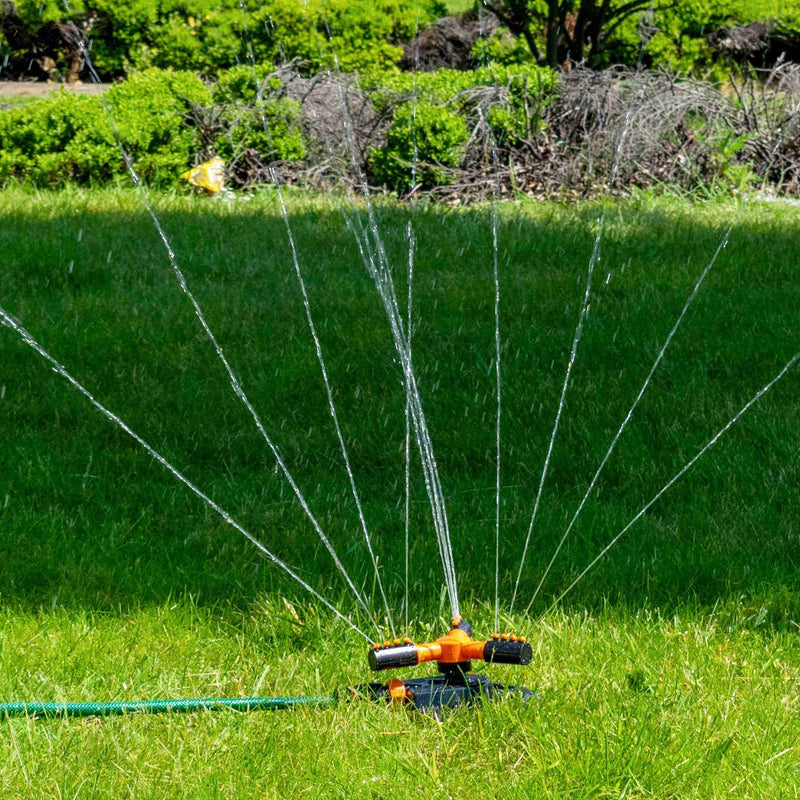 Bradas 3-Arm Rotating Sprinkler Black Orange Line - Home & Garden > Lawn & Garden > Watering & Irrigation > Sprinklers & Sprinkler Heads > Sprinklers Garden watering