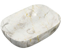 Selene 460x330mm Ceramic Washbowl - White Marble Effect -